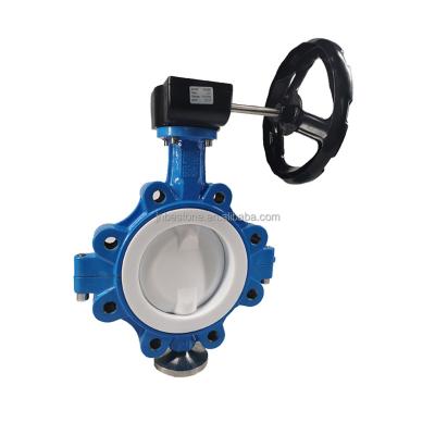 China Full General PTFE Jacketed Gearbox Lug Butterfly Valve With WCB Body PN10 / PN16 for sale