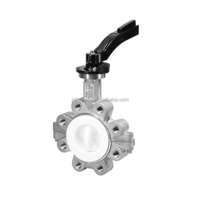 China SS304 / SS316 General Lug Butterfly Valve With Full PTFE Lined Hand Lever Operate for sale