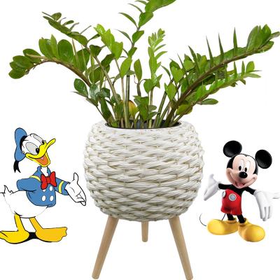 China TENGFENG Vasos De Jardim Woven Plastic Floor Traditional Rattan Plant Flower Pots Planter for Indoor Flower Pots and Planters Basket for sale