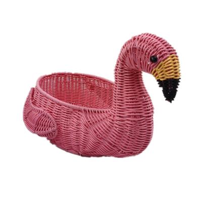 China Wholesale Minimalist Rattan Artware Decoration Animals Home Accessories Handcraft Colorful Pink Wicker Baskets Christmas Baskets for sale