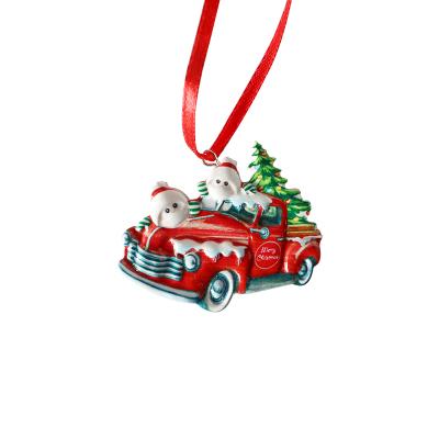 China Gifts 4 Pieces Christmas Ornaments Red Resin Truck Sublimation Christmas Tree Ornament Hanging Crafts for sale