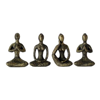 China New Design 4 Sets Europe Resin Mini Yoga Meditation Pose Statue Zen Yoga Figurine For Home Office Decor for sale