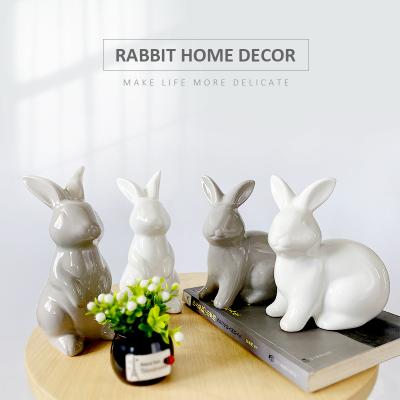 China Europe Mini Rabbit Figurine Cute White Modern Ceramic Bunny Statue Home Decor Collectables for sale