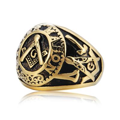 China Hiphop Good Quality Factory Fashion Masonic Seal Ring For Men Directly Gold Stainless Steel Wholesale Master for sale