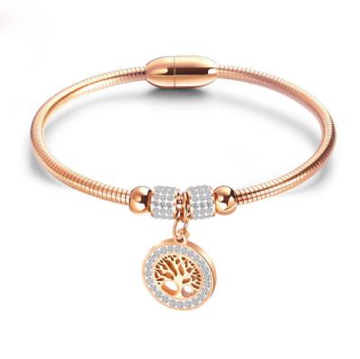 China Fashion Style Tree of Life Diamond Women Stainless Steel Gril Bracelet Beautiful Anti Allergic Jewelry for sale