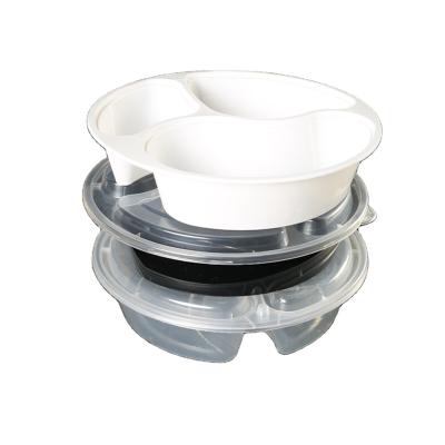 China 3 Compartment Plastic Airtight Food Storage Containers / Cheap Microwavable Hot Vending Food Bowl Compartment With Lid for sale