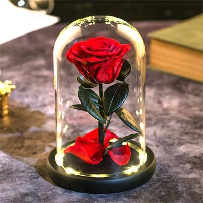 China 2022 Hot Selling Fresh Flower Decorative Custom Immortal Eternal Rose Gifts Set Preserved Roses Transparent Glass Dome For Decor for sale