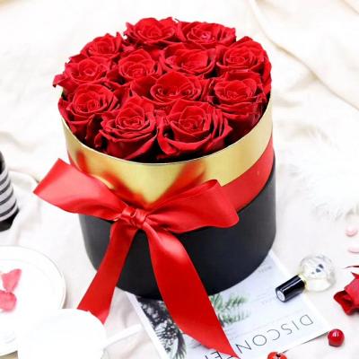 China Gifts Eternal Pink Lasting Rose Preserved Fresh Flower Round Luxury Gift Box For Valentine's Day Mother's Day Birthday Wedding for sale