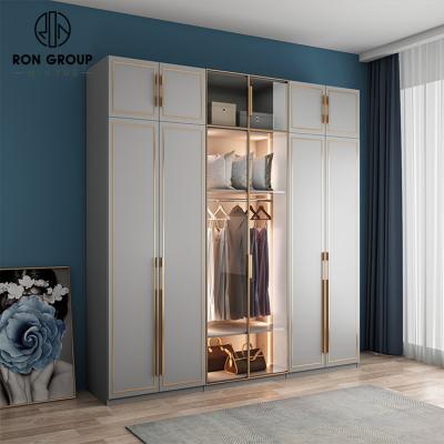 China DIY Free Combination Wholesales Nordic Minimal Wooden Dressing Room Door Cabinet Glass Walk In Cabinet Wardrobe With Light Display Cabinet for sale