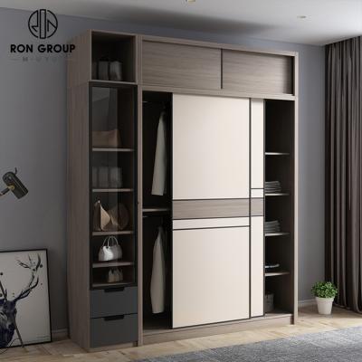 China DIY free combination wholesales sliding door wardrobe DIY modern design bedroom MDF wardrobe cabinet with display cabinet for sale