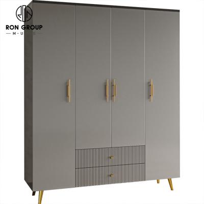 China Metal legs wholesales 4 door wardrobe with drawer design metal legs aluminum alloy hanging robs for sale