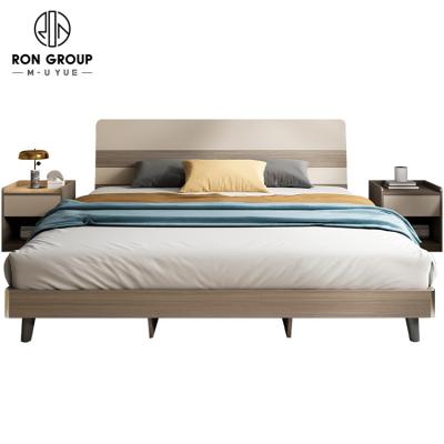 China Contemporary Nordic Durable Design Minimal Melamine Oak Platform Bed Bedroom Furniture Modern King Size Double Bed for sale