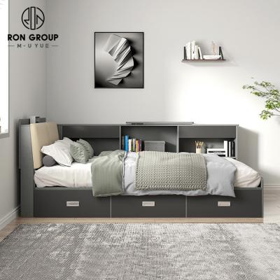 China Contemporary Soft Oak Modern Box High Space Saving Panel Storage Bed Tatami Single Bed For Kids With Cabinet Bookcase for sale