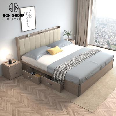 China Contemporary Modern Soft Storage Bed High Back Platform Soft Wood Melamine Box Bed with USB Filling for sale