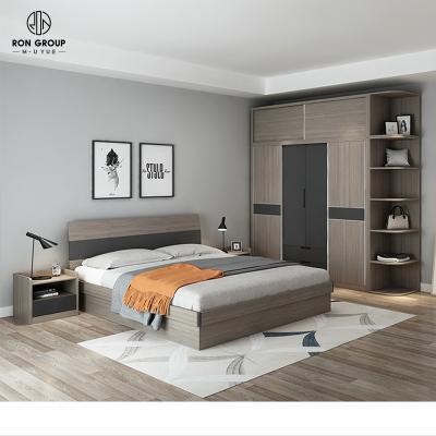 China Contemporary Nordic Wooden Cheap Modern Oak Platform Melamine Design Box Bed High King Size Double Bed With Storage for sale