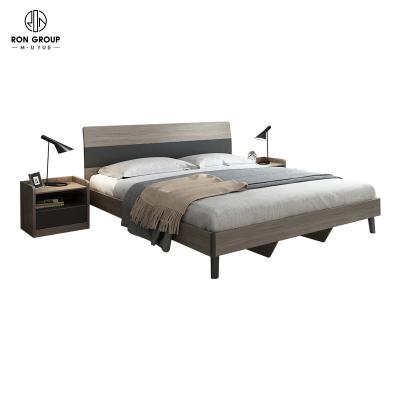 China Contemporary Nordic Minimal Cheap Price Wood Melamine Design Oak Platform Bed Modern King Size Double Bed for sale