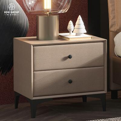 China practice & Luxury Modern Style PU Accent Console Metal Frame Table Bedside Leather Cabinet Nightstand Dresser With Drawer for sale