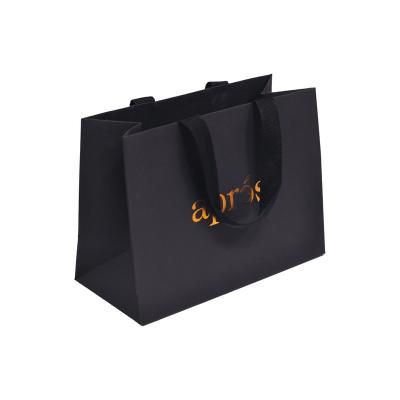 China Recyclable Custom Logo Black Mini Cardboard Jewelry Luxury Gift Bags Necklace Shopping Paper Bag With Handles for sale