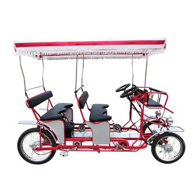 China Four Seat Car 4 Steel Wheels Pedal Surrey Quadricycle Guided Electric Bikes for sale