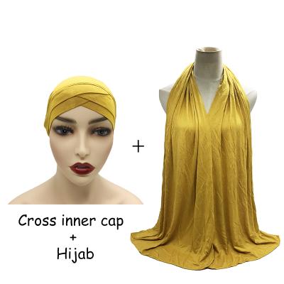 China Underscarf and scarf hijab suit 2 pieces cotton arabic tube cross inner muslim women hijab turban set underscarf and scarf hijab islamic suit 2 pieces for sale