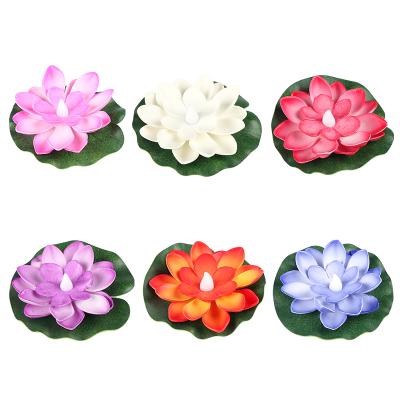 China Artificial Lotus Shaped Colorful Changed Flower Floating Lamps 6 Pcs / Color Boxes LED Water Pool Wishing Light Water Delicate Candles for sale