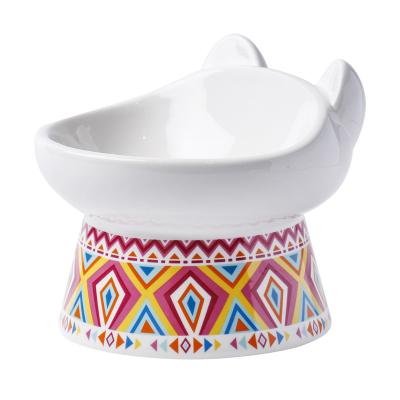 China Stored high-footed slanted cat food bowl dog water rice bowl mouth protection cat bowl cervical thorn anti-rollover bowl for sale