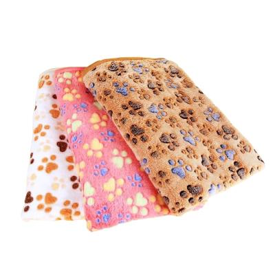 China Soft Warm Dog Stocked Cat Blanket Fleece Pad Coral Velvet Paw Pattern Dog Pet Bed Dog Cushion Accessories For Pets for sale