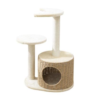 China Sustainable New Design Cute Cat Tree Striping Post Board and Climbing Frame with Natural Cat Nest Sisal Rope for Cats Interactive Toys for sale