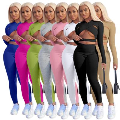 China 2021 Hot Selling Autumn Sports Suit Women Breathable Breathable Sets With Hollow Jogging Set For Women for sale