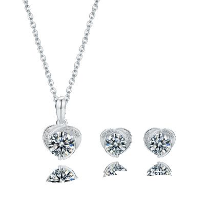 China CLASSIC Set of T43A 1ct 6.5mm Moissanite Necklace and 0.5ct 5mm Moissanite Earrings Moissanite Jewelry for sale