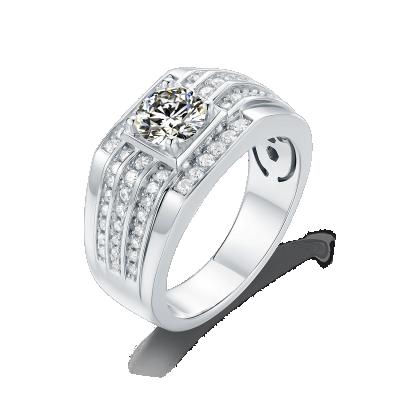 China CLASSIC Silver Mens Moissanite Ring 1ct 6.5mm Stone 925 Silver Jewelry for sale