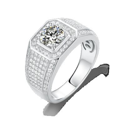 China High Quality 925 Silver CLASSIC Mens Ring 1ct 6.5mm Moissanite Stone Jewelry for sale