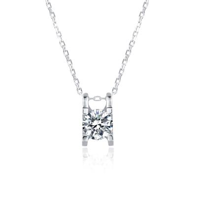 China CLASSIC O04A White Gold Plated 925 Sterling Silver 1ct 6.5mm Moissanite Necklace Jewelry for sale