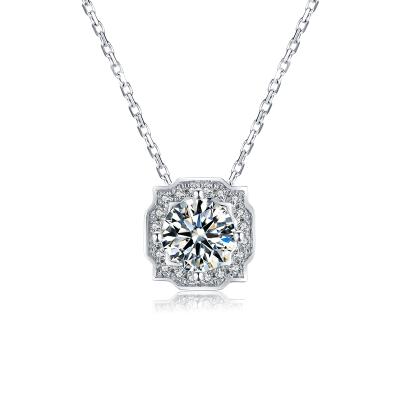 China CLASSIC O33A White Gold Plated 925 Sterling Silver 1ct 6.5mm Moissanite Key Stone Necklace for sale