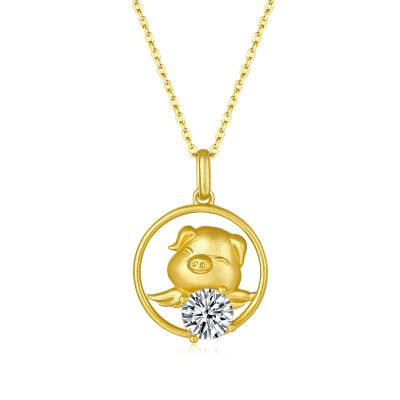 China OXSL FASHIONABLE Zodiac Series Pig Gold Plated Shiny Silver Moissanite Stone 925 Necklace for sale