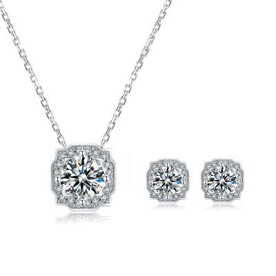 China CLASSIC Set of T33A 1ct 6.5mm Moissanite Necklace and 0.5ct 5mm Moissanite Earrings Moissanite Jewelry for sale