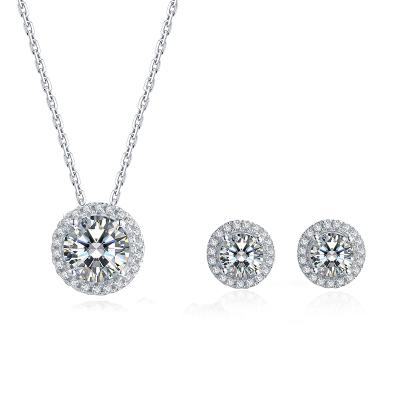 China CLASSIC Set of T16A 1ct 6.5mm Moissanite Necklace and 0.5ct 5mm Moissanite Earrings Moissanite Jewelry for sale