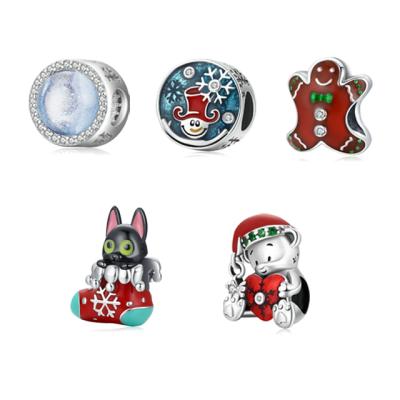 China SCC2035 hot sales diy silver TRENDY charm 925 sterling silver Christmas series cute Christmas bear charms for sale