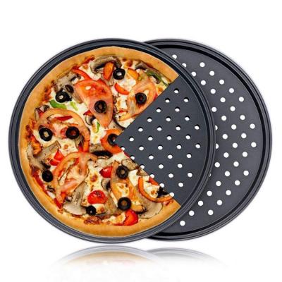 China Sustainable Pizza Pans Carbon Steel Perforated Baking Pan With Nonstick Coating Round Pizza Crisper Tray Tools Bakeware Set Kitchen Tools for sale