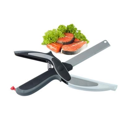 China Eco-friendly 2in1Food Fruits and Vegetables Cutting Scissors Universal Stainless Steel Kitchen Scissors with Knife and Cutting Board for sale