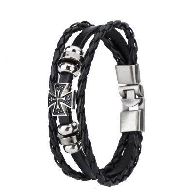 China Fashion Adjustable Cross Bracelet Solid Stainless Steel Anchor Leather Bracelet for sale