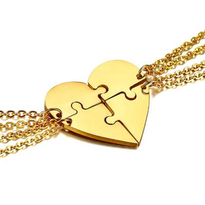 China Custom Color Plated Stainless Steel Chain Necklace Fashionable Four Part Heart Pendant Friendship for sale