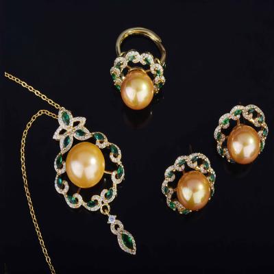 China Wholesale Latest FASHIONABLE Custom Necklace Pearl Bride Feminine Brass Women Fashion Gold Plated Jewelry Set for sale