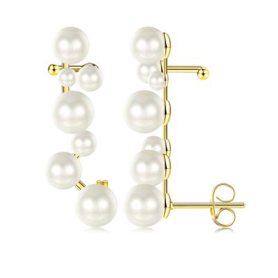 China 2021 Fashion Earings Luxury Environmental Jewelry Stud Earring Round Brass Gold Plated Freshwater Pearl Earrings for sale