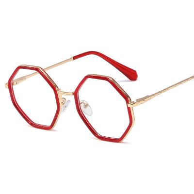 China For Reading Glass Fashion Circle TR90 High Quality Irregular Metal Red Eyewear Frames Optical Polygon Glasses For Women for sale