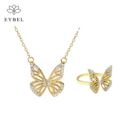 China 2021 CLASSIC Korean Butterflies Women's Trend Fashion Jewelri Hot Sale Necklaces Adjust Rings 925 Sterling Silver Jewelry Sets for sale