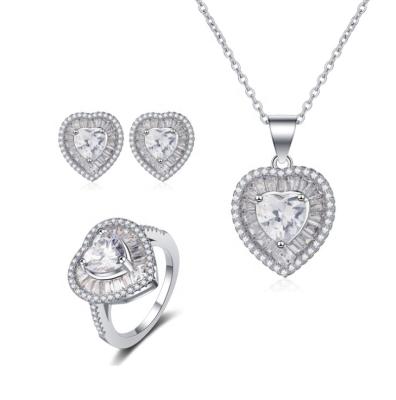 China Office/Career European American S925 Sterling Sliver Heart Shaped Zircon Jewelry Sets Necklaces Rings Earrings for sale