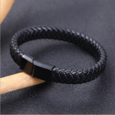 China Fashion European Fashion Clasp Braided Stainless Steel Magnetic Jewelry Clasp Men Charm Leather Bracelet for sale