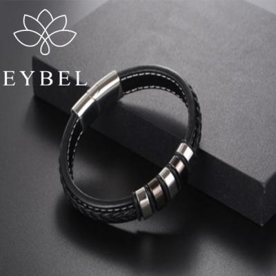 China Fashion Gift Jewelry Braided Titanium Men Bracelets Stainless Steel Magnetic Clasp Woven Skin Leather Bracelet for sale