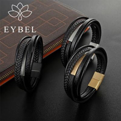 China Fashion Punk HIP Hop Hop Jewelry Gift Stainless Steel Bracelets Men Genuine Leather Friend Woven Bracelet for sale